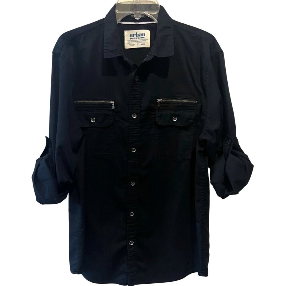 Urban Pipeline Dark Dress Shirt with Zipper Pockets